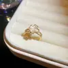 Anillo de Flor Chapado en Oro Real de 14K con Circonita, Anillo de Dedo Índice Estilo Dulce de Alta Gama de Nicho, Joyería de Piedra Ojo de Gato de Doble Capa