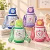 Caneca Térmica Desenho Animado Infantil Aço Inoxidável 316 Estudante Portátil com Alça Transversal Caneca com Canudo Crianças Alta Aparência Garrafa de Água para Casa