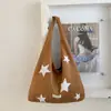 Bolsa de Ombro Bordada com Estrelas Estilo Coreano Inverno 2025 Grande Capacidade Bolsa Tote de Pelúcia Bolsa de Tecido para o Dia a Dia Alto Valor Estético