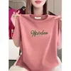 Liquidação de Camisetas de Manga Curta para Mulheres para Comércio Exterior, Corte Solto, Tamanho Grande, Casual, Emagrecedoras, Estampa de Letras, Tops da Moda, Estilo Mãe
