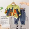 Traje casual para niños comercio exterior Otoño Nuevo cómodo estampado completo gatito manga larga pantalones conjunto de dos piezas fábrica al por mayor