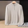 Nueva colección de otoño e invierno: suéter de punto de cachemira para hombre, de color liso, cuello medio alto, con cremallera, sencillo y cálido