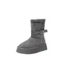 Primer Encuentro Ji Gray Botas de Nieve de Suela Gruesa Temporada 2026 Estilo Nuevo Uso Bidireccional Zapatos de Algodón Engrosados con Felpa Botas Largas Peludas