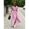 Vestido Estampado Amazon Cruzado Europeu e Americano Verão 2023 Cruzado Decote V Fenda Comprimento Médio Exportação em Grupo Roupas Femininas