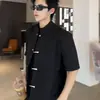 Nuevo traje de manga corta estilo chino para hombre, chaqueta de verano retro americana con un toque de alta gama y botones metálicos, abrigo estilo Zhongshan