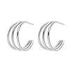 Aretes Europeos y Americanos Estilo Ins Nicho Diseño Sentido Accesorios de Verano Personalizados Modernos Tres Capas Forma C Tubo Hueco Redondo Acero Titanio Chapado en Oro