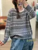 Otoño 2026 Transfronterizo Nuevo Hilo de Algodón Retro Holgado Estampado Cuello Redondo Versátil Casual Top Tejido Jersey Mujer