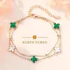 Pulsera de Trébol de Cuatro Hojas de Malaquita para Niñas, Pulsera Versátil de Ágata Roja, Regalo de Cumpleaños tipo Joyería para Novia en San Valentín