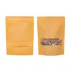 Suministro exclusivo transfronterizo de bolsas de papel kraft tipo stand-up para snacks con ventana y sellado, bolsas de papel kraft para té y dulces