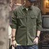 Jaqueta-camisa masculina de manga comprida estilo workwear retrô americano, jaqueta de marca moderna, estilo primavera, camisa versátil casual solta para homens