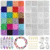Caixa Organizadora com 24 Compartimentos, Miçangas de Vidro Coloridas Série Preto e Branco, Conjunto de Miçangas Acrílicas com Letras, Materiais para Pulseira DIY e Joias