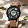Popular Transfronterizo para Mujer Casual Correa de Cuero con Textura de Madera Esfera Digital Grande Reloj Rayado Retro Reloj para Estudiantes para Mujer