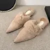 Pantuflas Peludas de Punta Estilo Coreano para Mujer, Para Usar al Aire Libre, Nuevo Estilo 2026, Invierno, Estilo Wanwan, Con Felpa Adentro, Tacón Grueso, Punta Cerrada, Pantuflas de Algodón