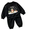 Conjunto infantil com forro de fleece, top da moda outono e inverno estilo coreano, nova blusa de moletom de manga comprida com desenho e calça jogger, conjunto estiloso de duas peças
