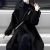 Abrigo de lana con cuello de traje gris para mujer, otoño e invierno, de alta gama, elegante, estilo coreano, holgado, abrigo largo de lana, transfronterizo