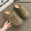 Pantuflas abiertas estilo Birkenstock para mujer para uso exterior, nuevo modelo verano 2026, suela gruesa, caladas, tejidas, tipo slip-on, medias pantuflas