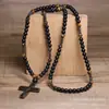 Collar de Piedra Ojo de Tigre Nueva Venta Caliente Transfronteriza Colgante de Cruz Personalizado Piedra Ojo de Tigre Cuentas Mate Cadena Larga Joyería al Por Mayor