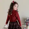 2026 Novo Suéter Feminino Estilo Coreano com Flores Pequenas e Forro de Lã Inverno Novo Camada de Base de Gola Alta para Bebês e Crianças Vestuário Infantil Tendência
