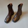 Piel de Vaca ~ Piel Genuina Botines Cortos Retro de Tacón Alto para Mujer Punta Cuadrada Nicho Botas Elásticas Otoño e Invierno Tacón Grueso Cuero Suave Envejecido Botines Ajustados