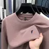 Moletom Paul Bordado de Comércio Exterior para Jovens, Camiseta Base Quente de Outono em Cor Sólida, Versátil Camiseta de Manga Longa com Gola Redonda para Homens