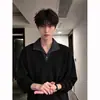 Sudadera a Cuadros Falsa de Dos Piezas Estilo Americano para Hombre Otoño Atuendo Vibe de Esposo Camiseta de Manga Larga con Solapa Polo de Punto Waffle