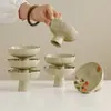 Prato de Frutas Boca de Flor Fulu de Fábrica Bandeja de Chá de Cinza de Grama Pintada à Mão Prato de Frutas para Sala de Estar Prato de Cerâmica para Lanches Individual