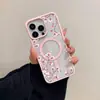 Menina Borda Rosa Transparente Flor de Cerejeira Compatível com iPhone 18 Capa de Celular Magnética Apple 17 Pro Max Capa Protetora 16