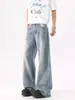 Jeans retro americanos con estampado de bambú para hombre, pantalones lavados de pierna curva estilo callejero de verano, pantalones holgados de pierna ancha para adolescentes