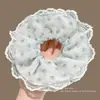 Scrunchie Dupla Camada Floral em Renda Azul Claro para Mulheres, Laço Doce para Coque ou Rabo de Cavalo Baixo