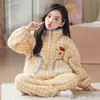 Pijama de lã coral de inverno para meninas, novo estilo outono, gola alta, conjunto de loungewear com zíper para estudantes do ensino fundamental e crianças