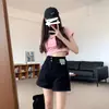 Shorts de Mezclilla Negros de Cintura Alta para Mujer, Verano Delgados Tallas Grandes, Adelgazantes, que Ocultan el Vientre, Petite de Corte A Pierna Ancha Hot Pants