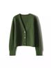 Hongtai Spring Cardigan de Tricô Feminino Casual Coreano e Japonês com Microtextura Tridimensional Ponto Abacaxi Silhueta Preguiçosa Cor Sólida Gola V