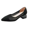 Sapatos de Princesa Vazados de Salto Grosso Tricotados de Bico Fino Temperamento Sapatos Solteiros 2024 Verão Novos Salto Grosso Salto Alto Feminino Sapatos Tricotados