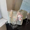 Bolsa Grande de Cor Contrastante para Mulheres 2025 Nova Casual para o Dia a Dia Ombro Bolsinha de Estudante Universitário Bolsa Tote