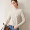 Suéter de caxemira feminino gola alta casual versátil malha de caxemira suéter base gola alta regular ombro normal trama de losango