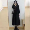 Vestido Gola Polo Botão Cinto Estilo Francês Outono Inverno para Mulheres, Novo Estilo com Casaco, Cor Sólida Cintura Marcada Emagrecimento Vestido Longo