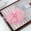 Novo Acessório de Cabelo Flor de Organza com Estampa de Bolinhas DIY Acessório de Cabelo Flor de Rede com Strass Cor Lisa Materiais
