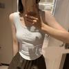 Camisola Bordada com Letras Feizi Ji para Mulheres, Nova Camada Interna Slim Fit para Primavera/Verão com Bojo, Top Sem Mangas 8506
