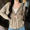 Sudadera con capucha color café estilo perezoso para mujer, nuevo estilo primavera y otoño, top chaqueta con cremallera cepillada suelta coreana adelgazante de manga larga