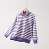 Sudaderas de Invierno y Otoño con Rayas Bordadas y Cuello Semi-Alto para Niños y Niñas, Adecuadas para Usar en Capas o Solas, Sudadera Cálida para Niños