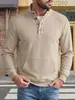 Sitio web independiente transfronterizo ropa de hombre tejido gofrado bolsillo de parche tridimensional cuello alto polo de manga larga sudadera casual deportiva de comercio exterior TK