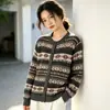 Cárdigan Suéter de Lana Estilo Fair Isle Oso de Miel Retro para Mujer 2026 Otoño/Invierno Nuevo Abrigo Tejido Delgado Holgado Top