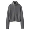 Cárdigan de cachemir 100% puro con cremallera doble y manga larga para mujer, chaqueta corta con solapa, suéter holgado casual, prenda exterior, top engrosado
