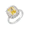 Anillo Abierto Geométrico de Flor de Hielo Brillante de Circonio Completo de Lujo, Anillo Ajustable de Moda y Gama Alta