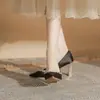 Sapatilhas Jingang H8096/H6096 Salto Grosso Bico Fino Salto Alto para Mulheres 2025 Novo Outono Solado Macio Sapatos de Casamento Sapatos de Noiva para Mulheres