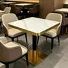 Mesa de Centro de Alto Padrão para Hotel, Café, Restaurante, Mesa de Negociação, Mesa de Jantar com Borda Envolvente em Liga de Alumínio e Tampo de Ardósia