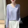 Suéter ligero y cómodo transfronterizo, camiseta básica de corte holgado para primavera y verano, nuevo tejido de punto V-neck de Lyocell Tencel