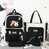 Mochila Escolar para Mujer Nueva de Cinco Piezas de Lona Mochila para Estudiante Versión Coreana Harajuku Gran Capacidad Mochila de Campus Venta al por Mayor Transfronteriza