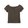 Ins Hot Girls Camiseta de Manga Corta Ajustada para Mujer Verano 2025 Nuevo Sexy Entallada Cintura Adelgazante Cintura Alta Hombro Corto