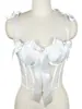 Espartilho com barbatanas e laço de renda, top strapless justo com barbatanas para mulheres, camisola curta transfronteiriça com alças